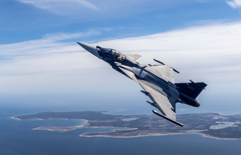 Saab Gripen E flying in test flight