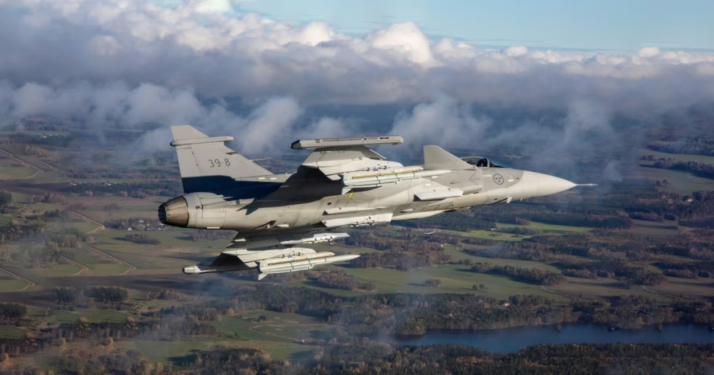Saab Gripen E showing weapons