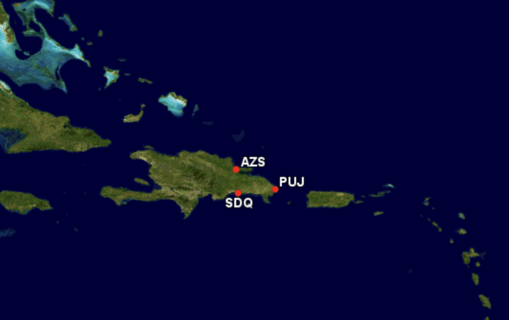 Map of Air Caraibe destinations in the Dominican Republic