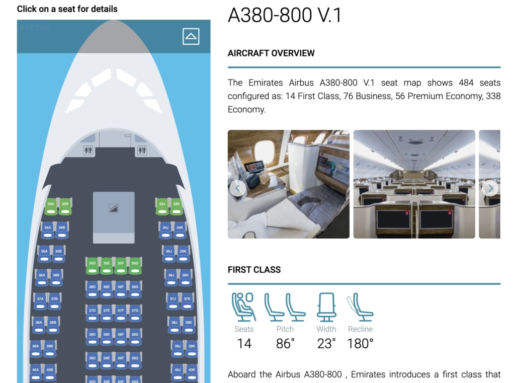 SeatMaps Emirates A380 cabin details