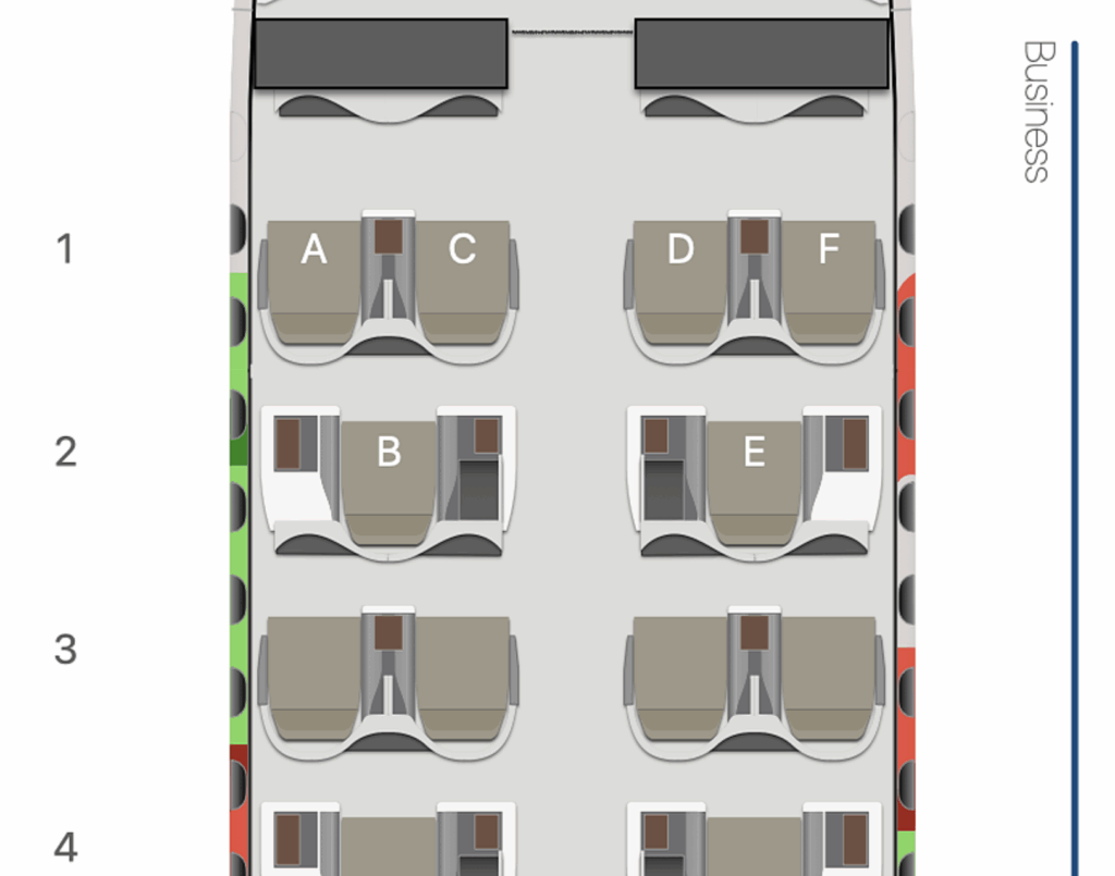 Staggered alternating 2-2 1-1 layout with throne seats
