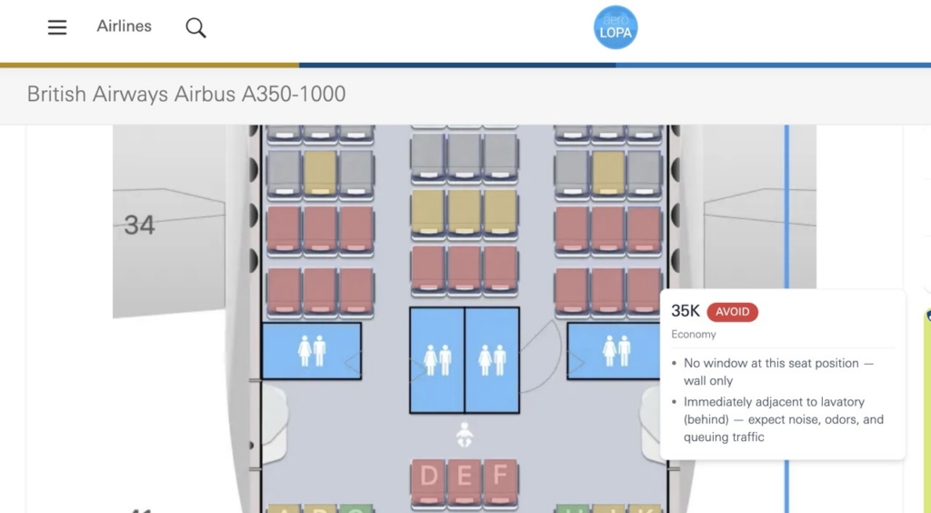 aeroLOPA red avoid seat colour code
