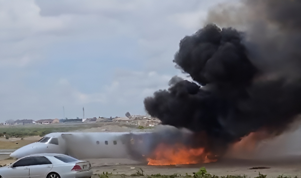 AirJet Angola flight MBC100, an Embraer ERJ-145LR, after its runway excursion
