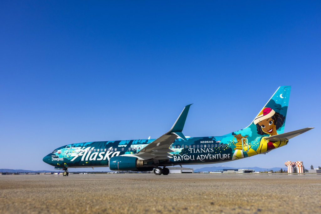 Alaska Airlines reveal of “Tiana’s Bayou Adventure” special livery