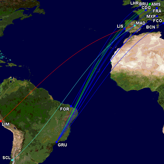 LATAM Airlines long-haul network map