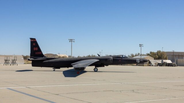 U-2S '1099' taxis by before departing for its first post-rebuild flight from Air Force Plant 42 in Palmdale, California, on 18 August