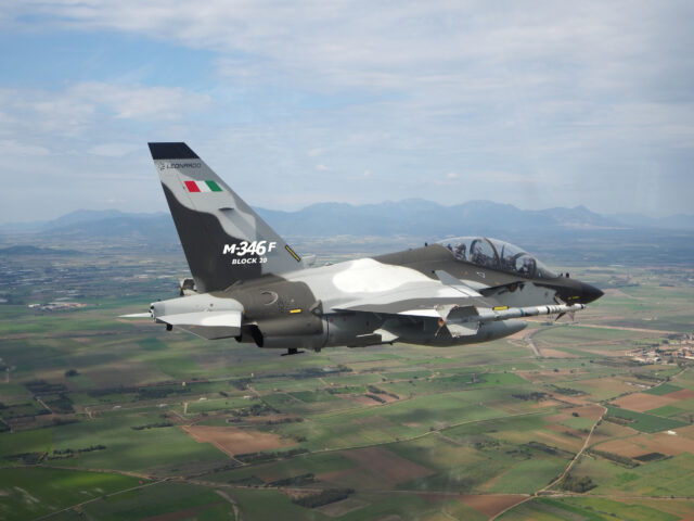 An M-346F Block 20 demonstrator in flight