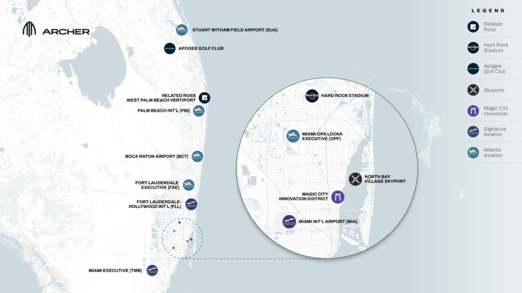 Archer Aviation Miami eVTOL network 