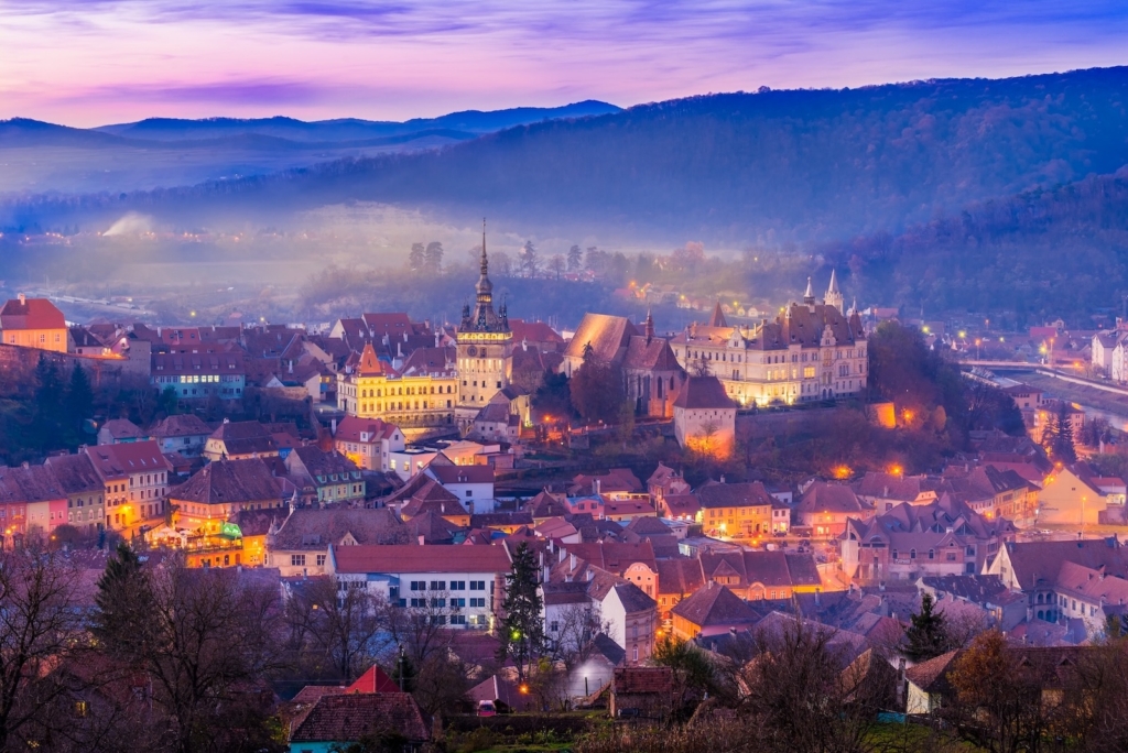 Panoramic view over the medieval fortress Sighisoara city, Transylvania, Romania