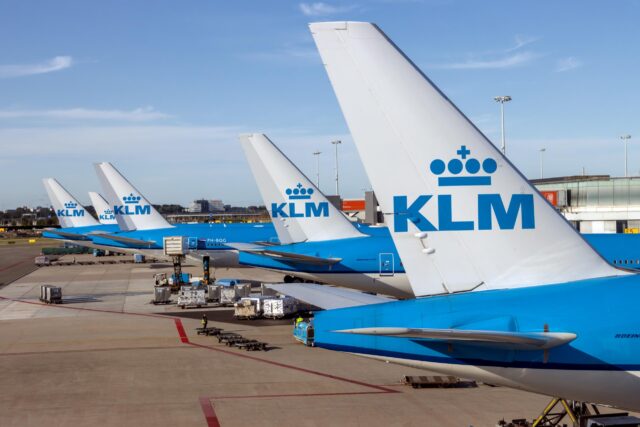 KLM tails lined up at AMS