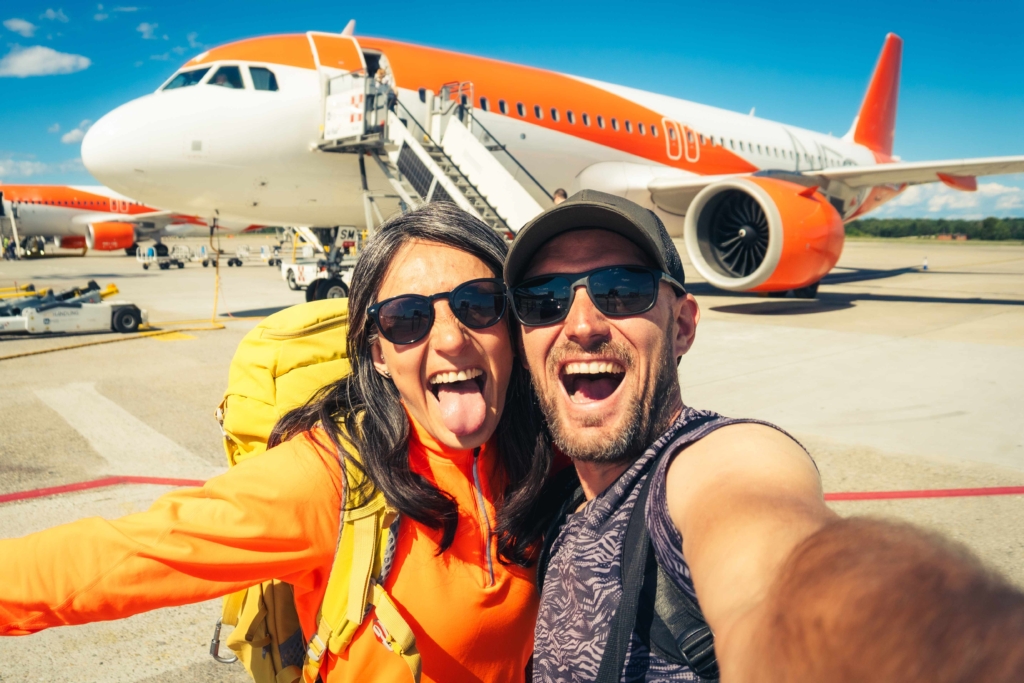 Gen Z travellers getting on a flight