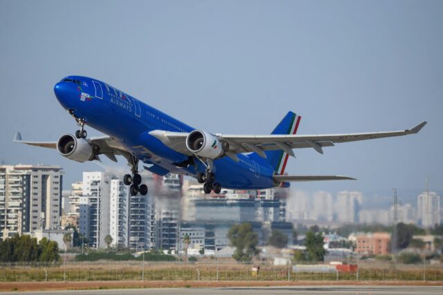 ITA Airways Airbus A330-200 aircraft taking off from Tel Aviv.