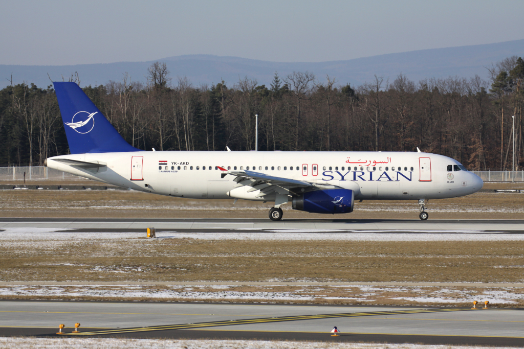 Syrian Air Airbus A320 in Germany taxiing on the runway