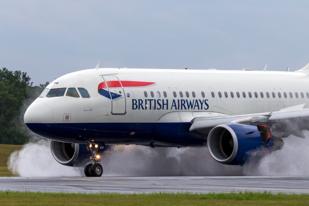 British Airways aircraft using reverse thrust