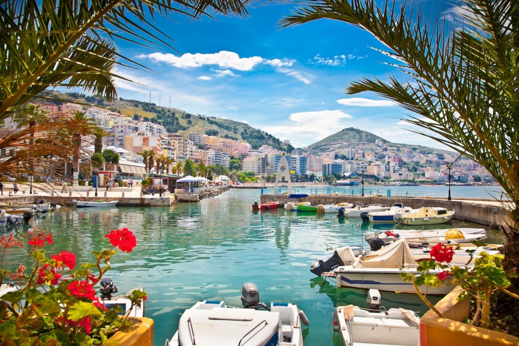 Saranda's city port at Ionian Sea, Albania. 