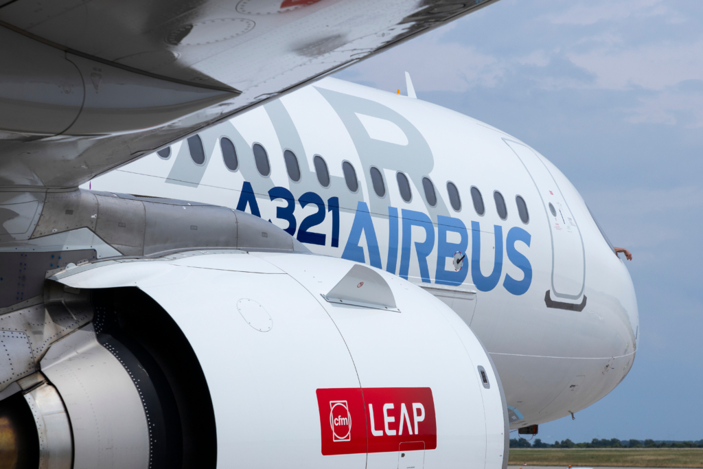 Berlin, Germany - June 7, 2024: LEAP Jet engine from CFM mounted on Airbus A321XLR prototype
