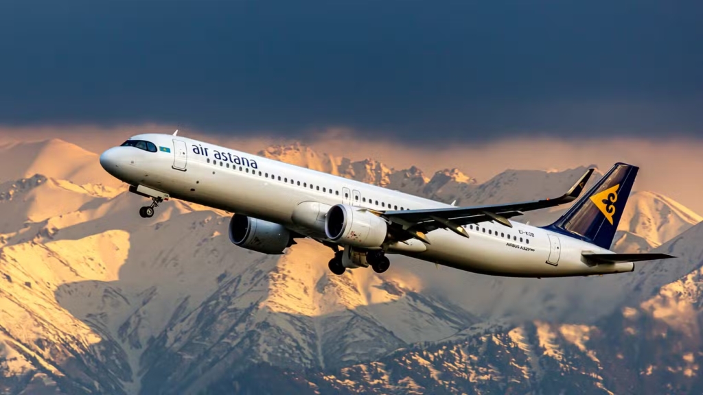Air Astana AIrbus A321neo in the snow