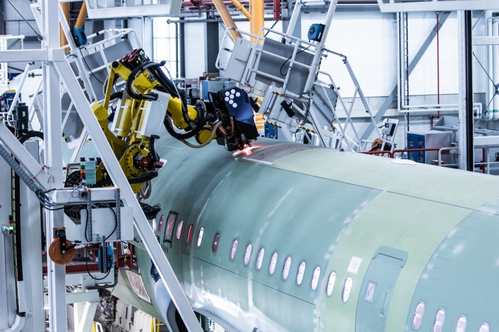 Airbus A320neo final assembly line with robot