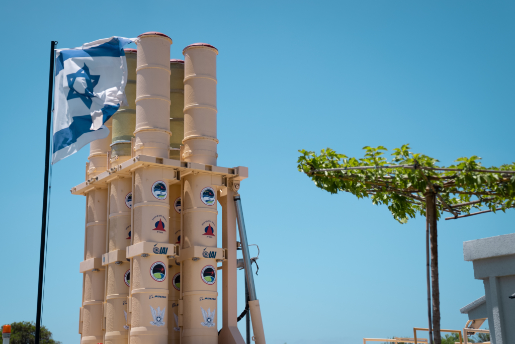 Arrow 3 launcher with Israeli flag