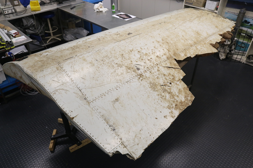 Recovered right Outboard flap of Malaysia Airlines Boeing 777-200ER operating flight MH370.
