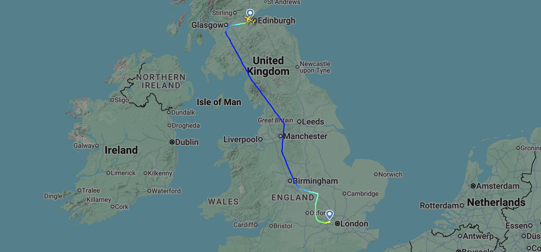 The Royal Air Force flight carrying Queen Elizabeth II’s coffin from Edinburgh to RAF Northolt