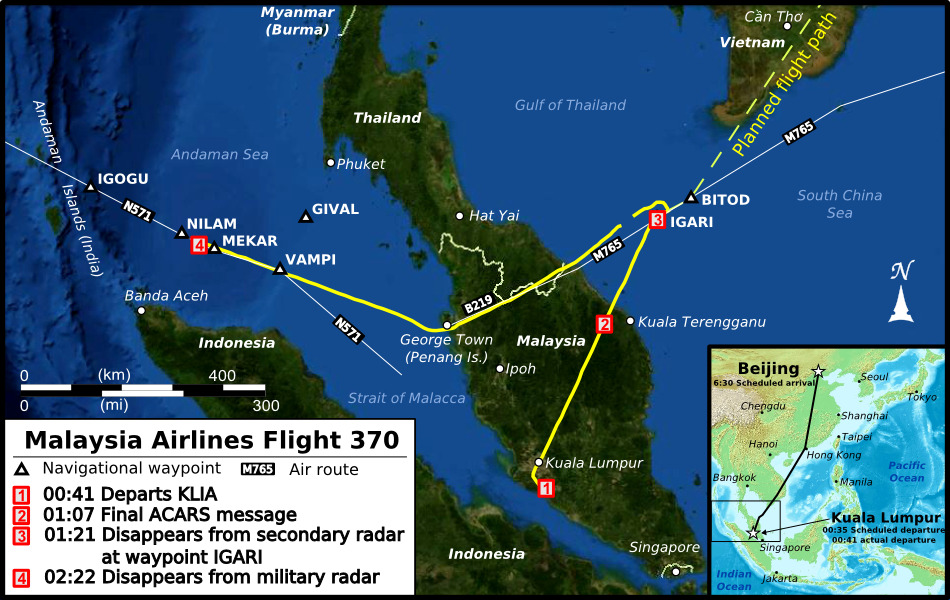 Tracked path of MH370