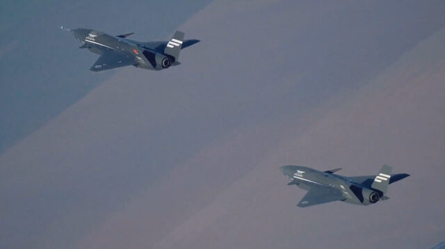 Two Kizilelma UCAVs flying in formation
