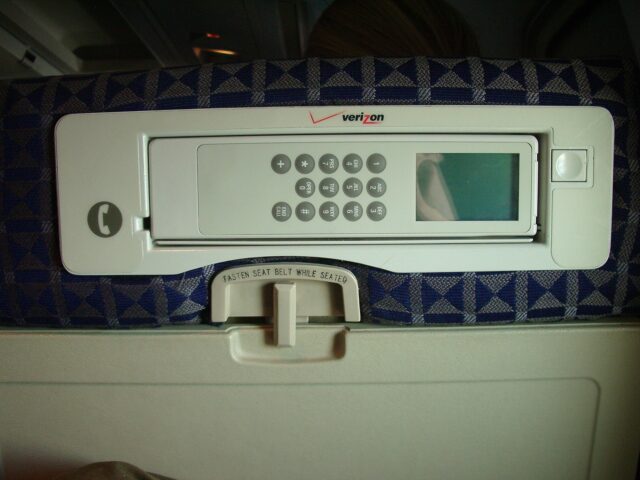 Airfone in the back of an aircraft seat