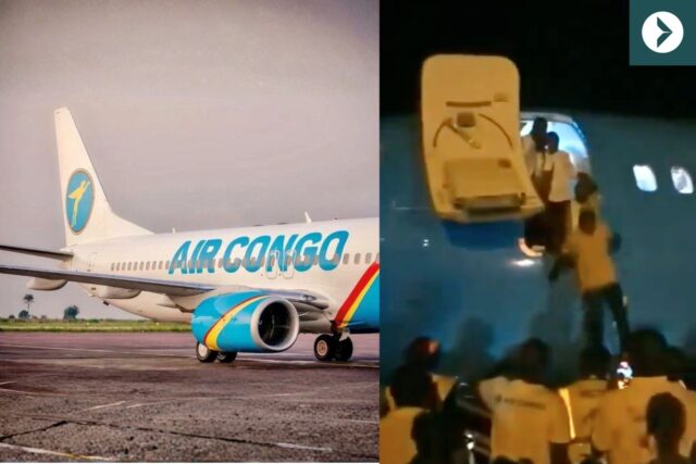 air congo passengers jump from door of Boeing 737
