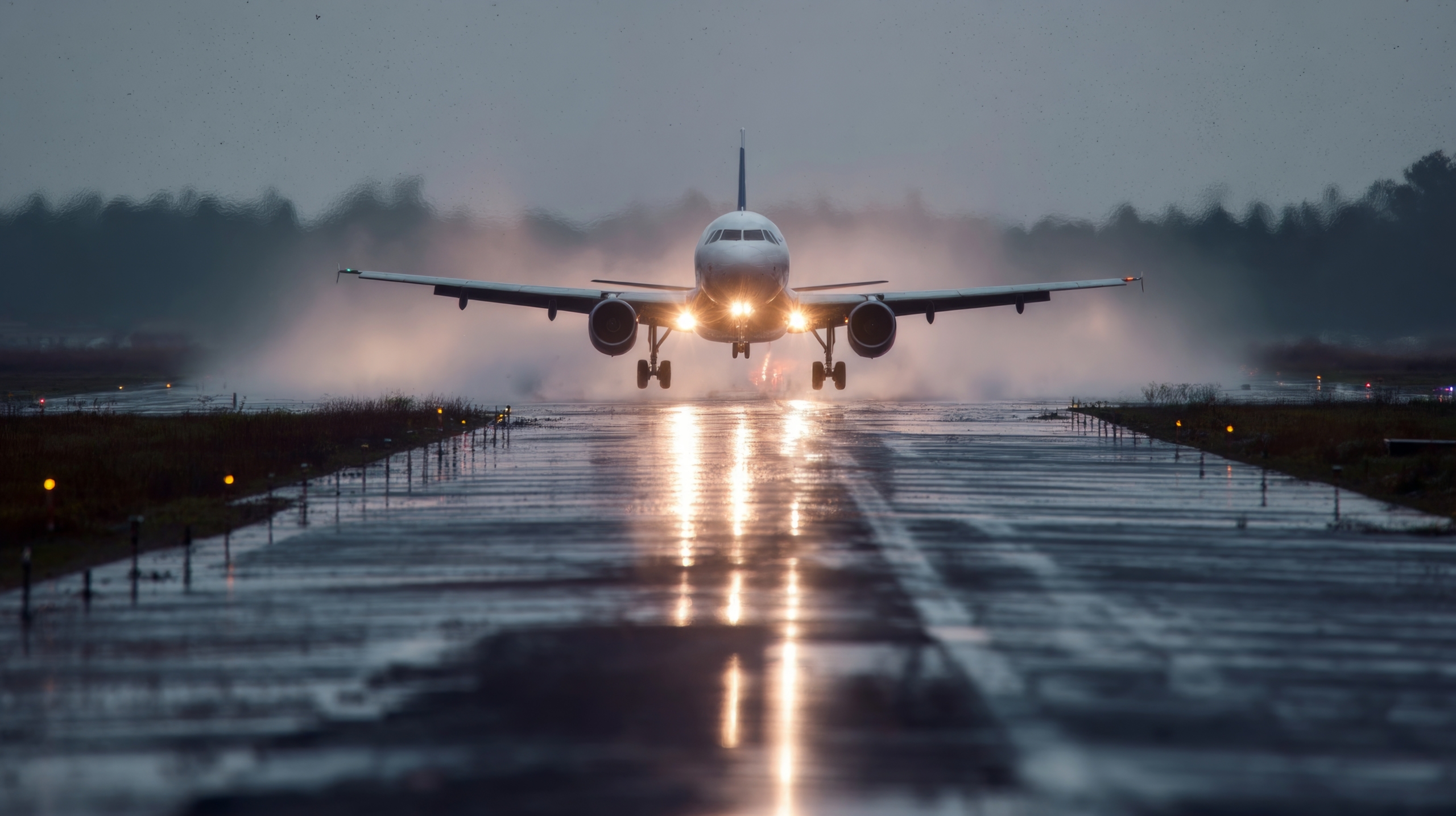 aircraft landing in the rain
