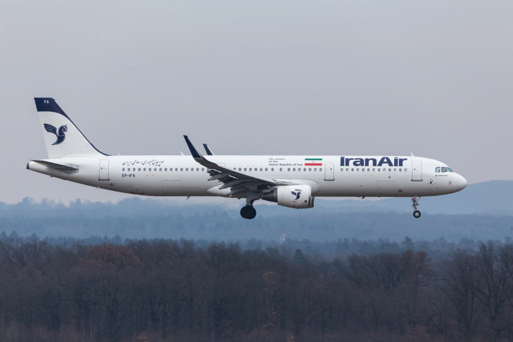 iran air airplane landing at cologne bonn airport germany