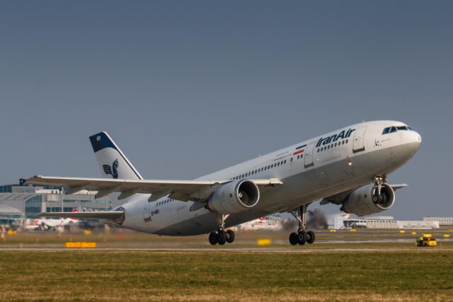 PRAGUE - APRIL 10: Iran Air Airbus A300 airliner take off on April 10, 2015 in Prague,Czech Republic. Iran air is the flag carrier airline of Iran,operating services to 60 destinations