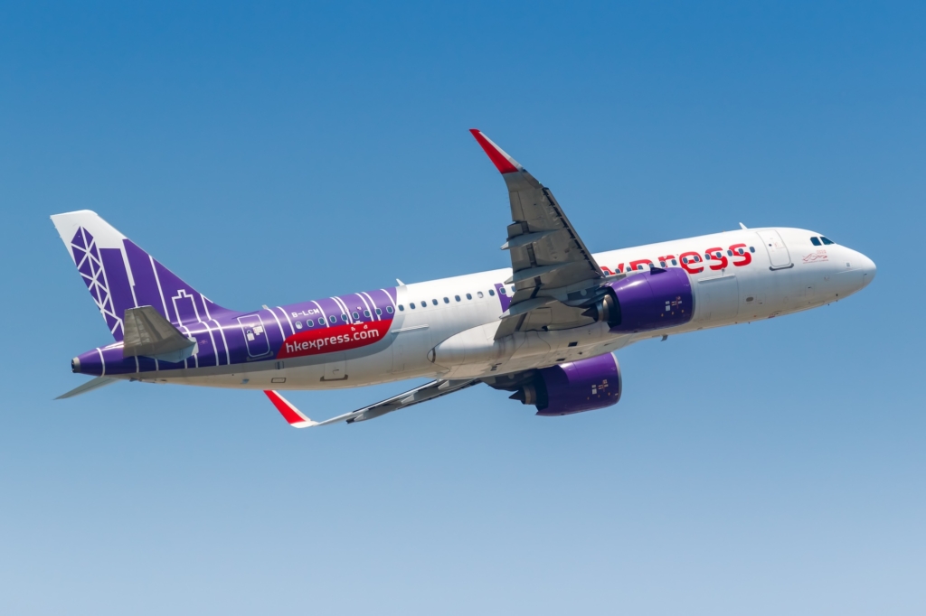 Hong Kong, China – September 20, 2019: HK Express Airbus A320neo airplane at Hong Kong airport (HKG) in China. Airbus is a European aircraft manufacturer based in Toulouse, France. 