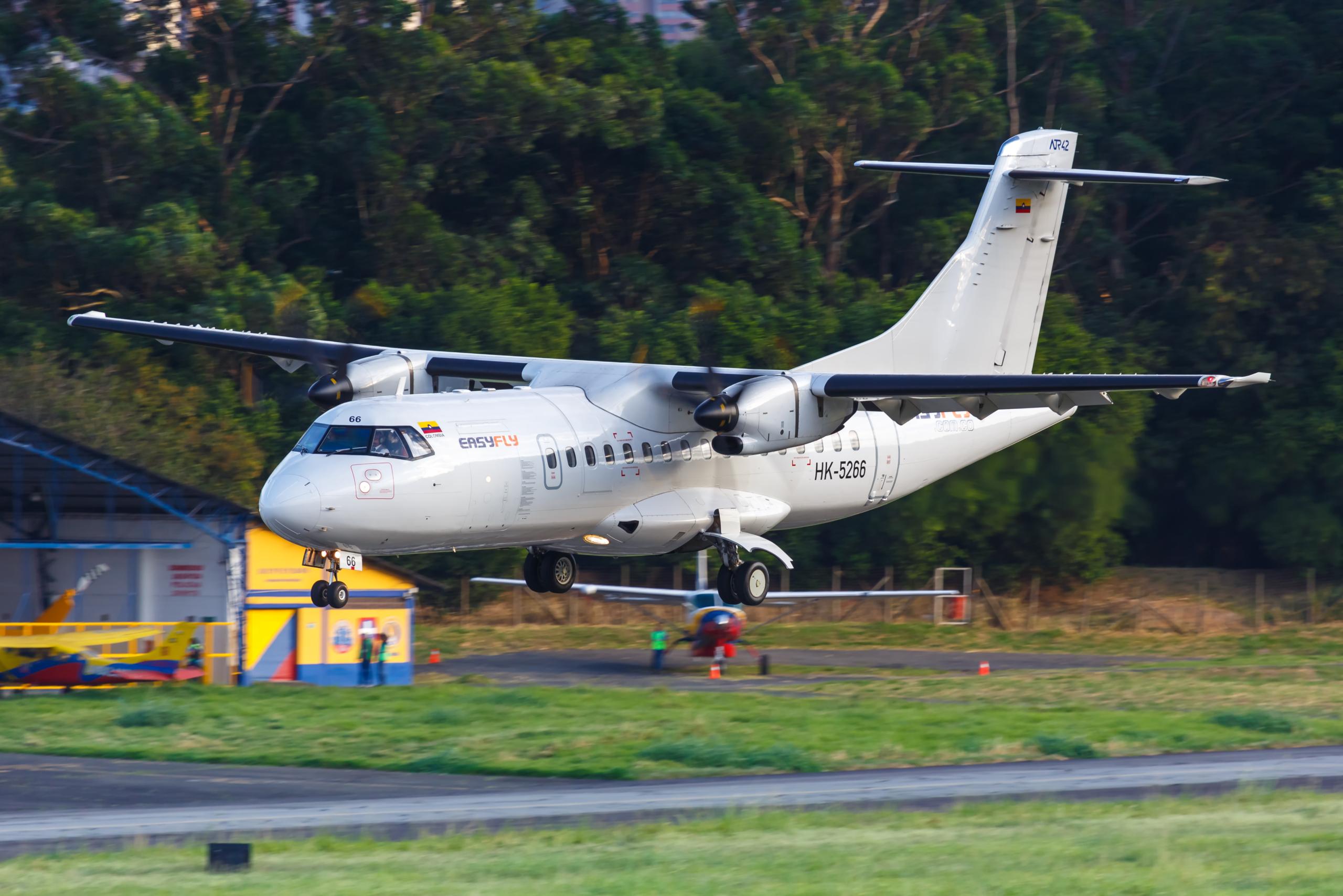 Medellin, Colombia – January 25, 2019: Easyfly ATR 42 airplane at Medellin Enrique Olaya Herrera airport (EOH) in Colombia.