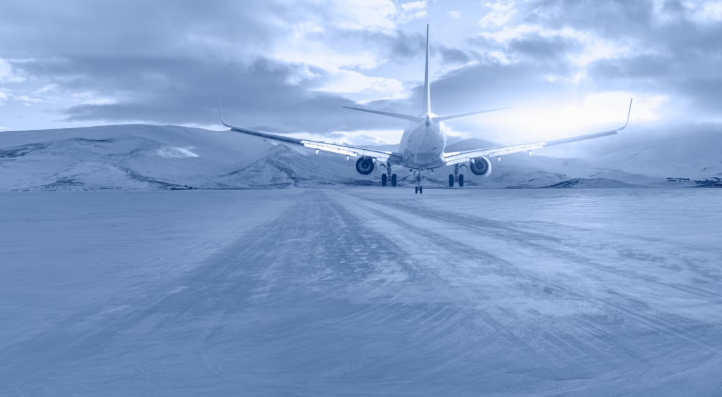 Aircraft landing on icy runway