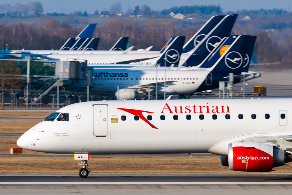 Austrian Airlines and Lufthansa tails