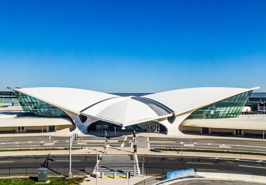 NEW YORK- USA, OCT 20,, 2015: Areal view of the historic TWA Flight Center and JetBlue Terminal 5 at John F Kennedy International Airport in New York 