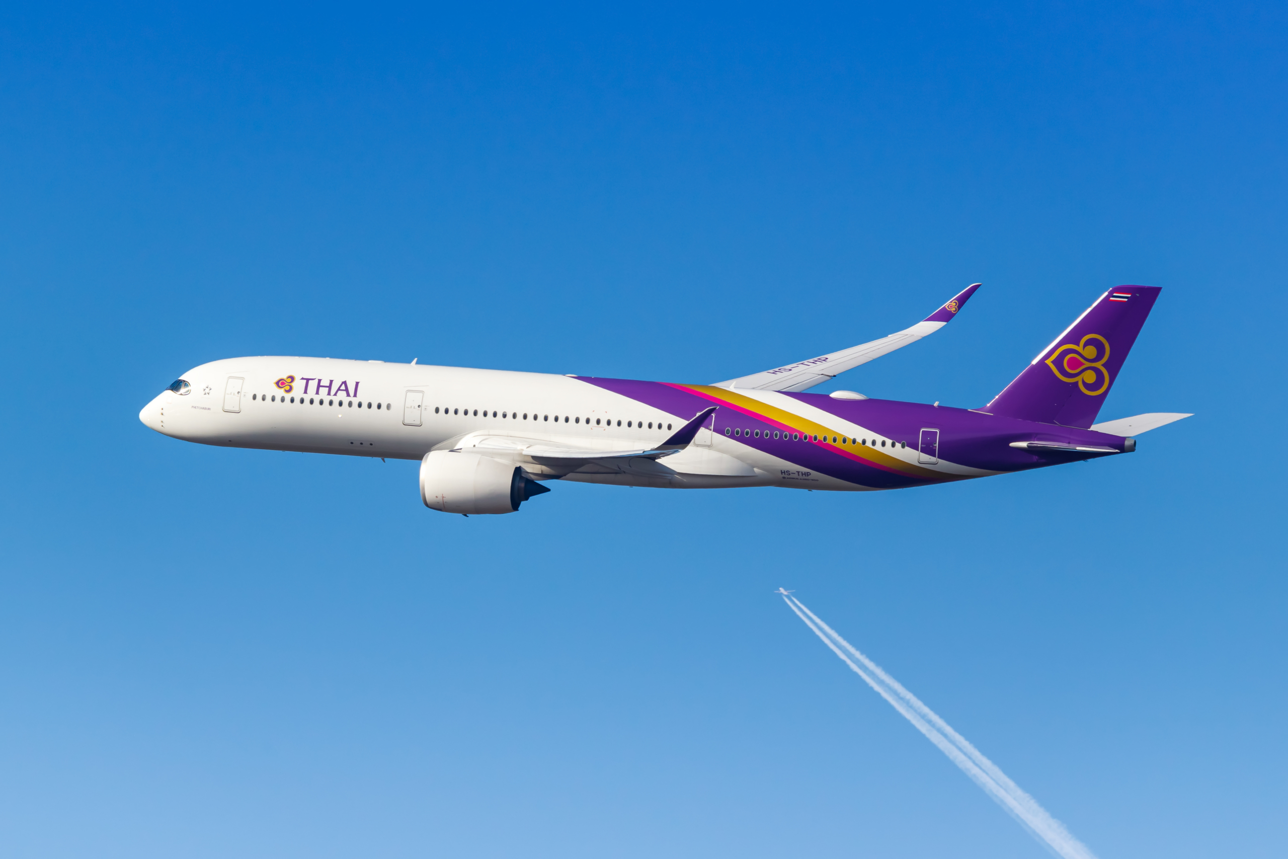 Munich, Germany - February 6, 2024: Thai Airways Airbus A350-900 airplane at Munich Airport (MUC) in Germany.