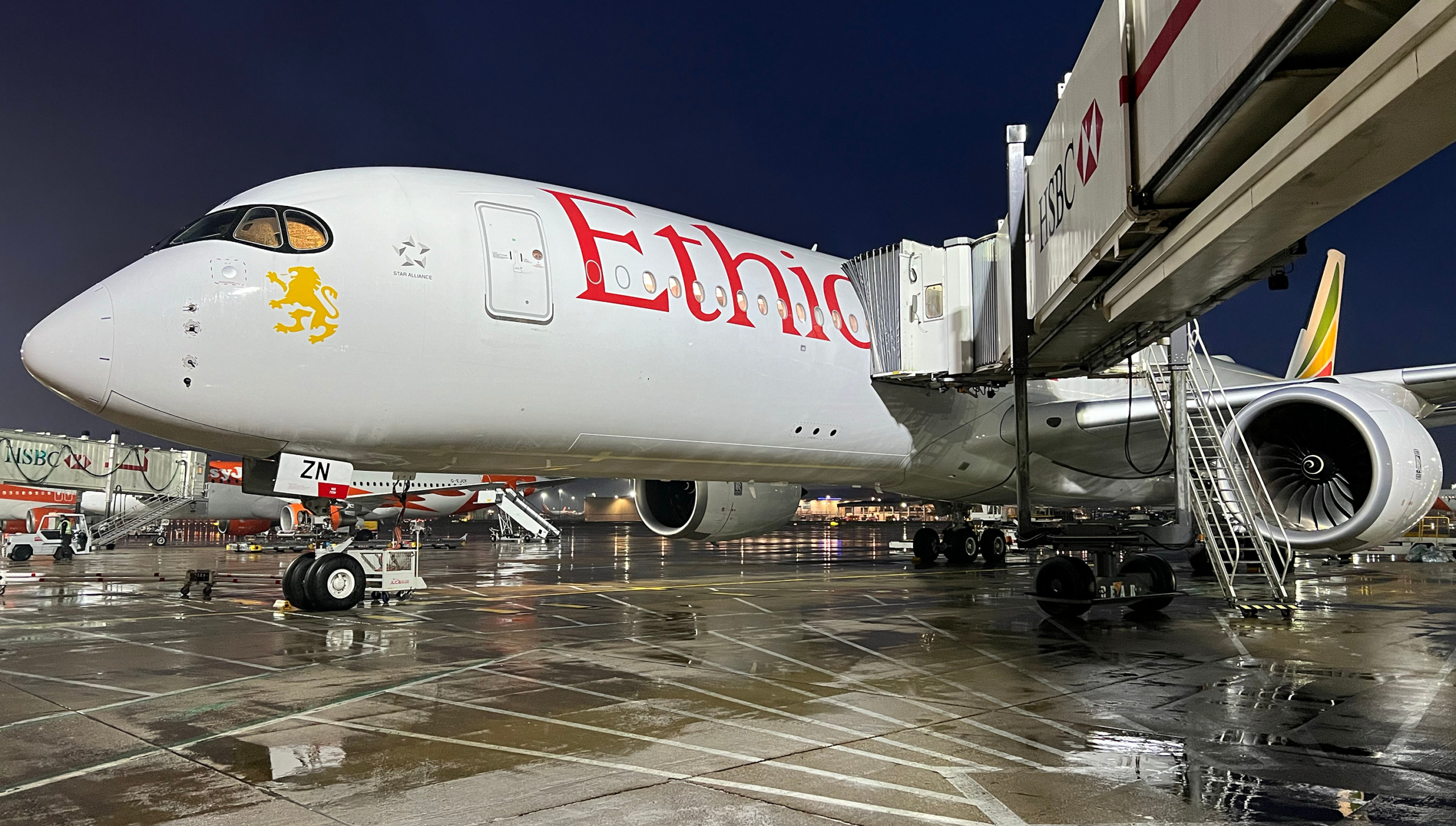 Ethiopian Airlines Airbus A350-900 XWB In Heavy Rain At Night