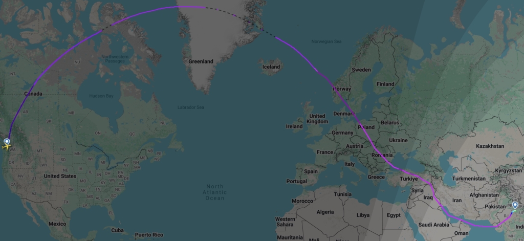 Air India first Boeing 787 flight path