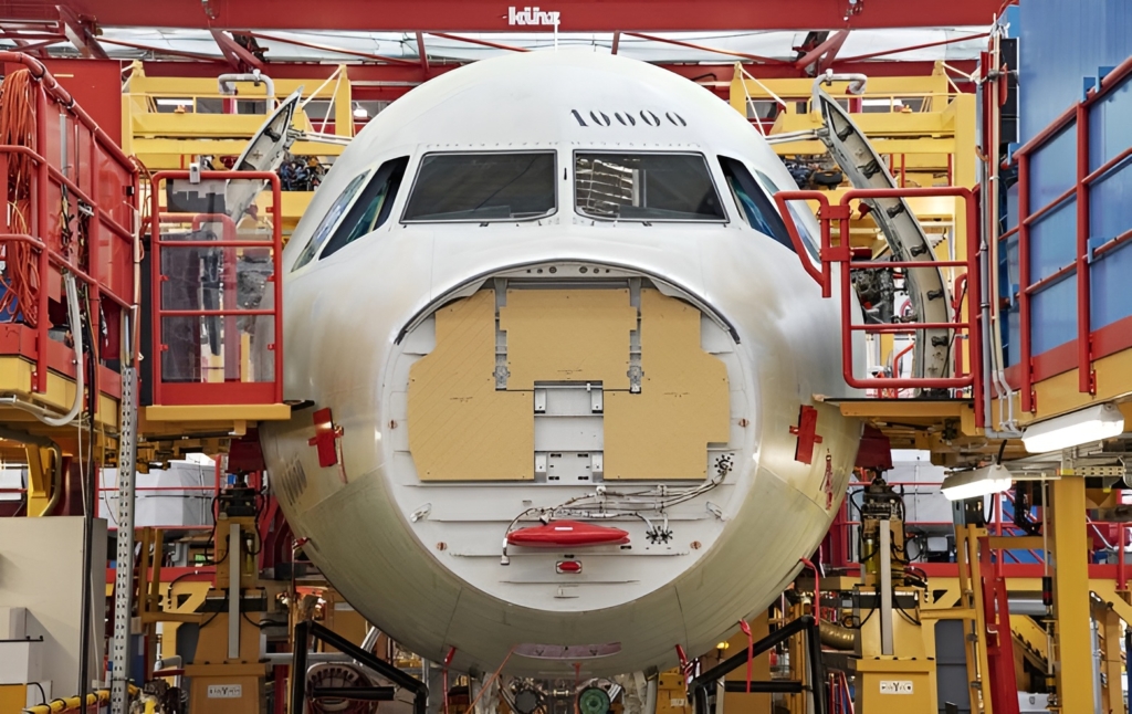 Airbus final assembly line aircraft production for orders and deliveries 