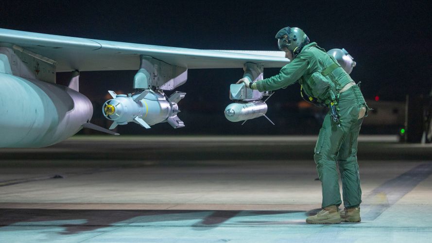 RAF TYphoon with paveway IV bombs