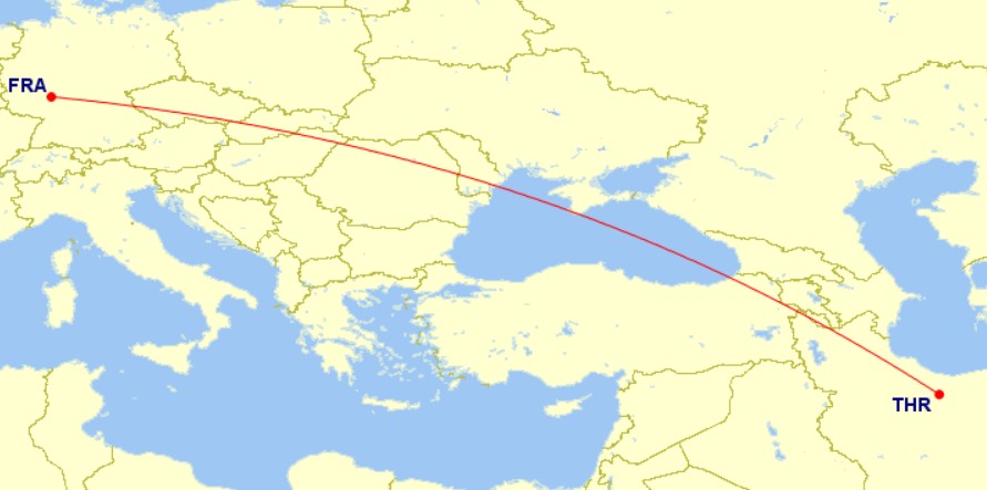 Lufthansa FRA to THR route
