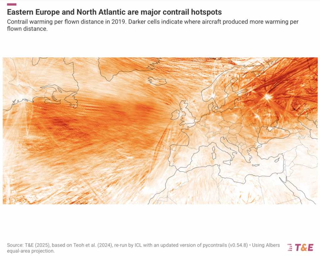 Map of contrail concentration across Europe
