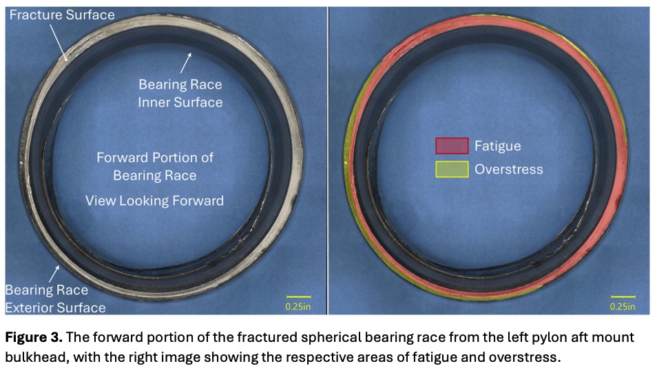 Fatigued and cracked bearing mount involved in UPS MD-11 engine separation