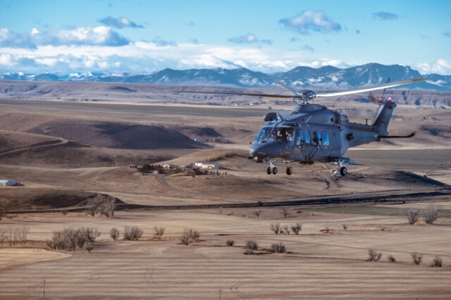 U.S. Air Force MH-139A Grey Wolf assigned to the 40th Helicopter Squadron conducts its first operational mission