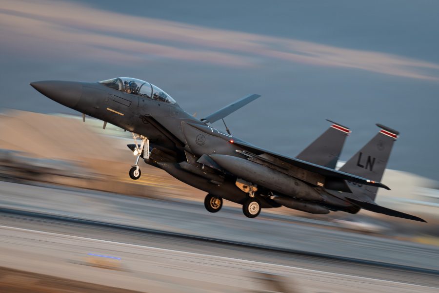 US Air Force F-15E lands in the middle east