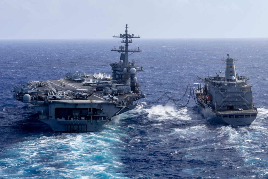USS Abraham Lincoln (CVN 72) conducts a fueling-at-sea with USNS Henry J. Kaiser (T-AO 187)