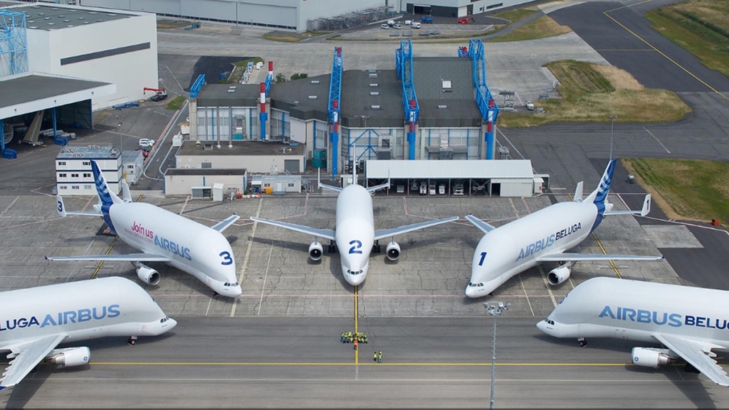 The entire Airbus BelugaST fleet together