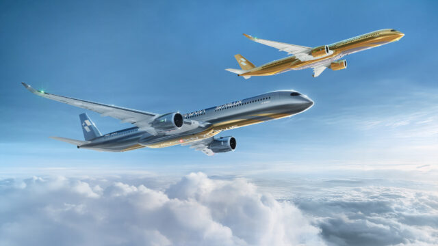 starlux gold and silver airbus a350 aircraft